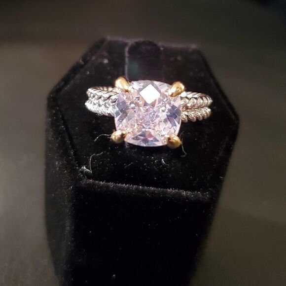 Juvell 18 Kt Two-Tone Plated White Topaz Twisted cab - Picture 3 of 7